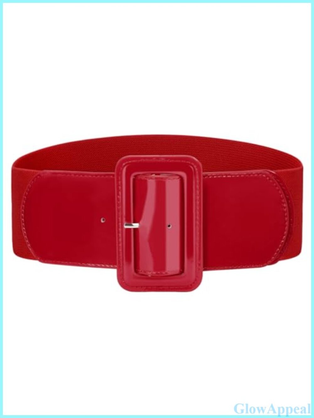 Wide Elastic Stretchy Patent Leather Waist Belt Rectangular Buckle Dress Belt